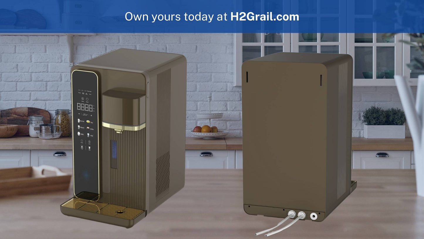 H2Grail - Countertop W25G - Pipe-Line (No Tank) 3 Stage RO Hydrogen Water Dispenser with UVC Sterilization - USA 110v