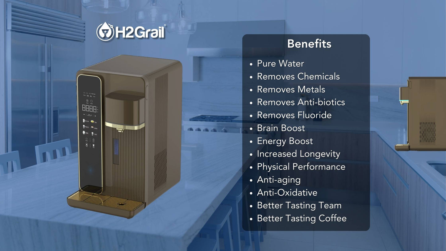 H2Grail - Countertop W25G - Pipe-Line (No Tank) 3 Stage RO Hydrogen Water Dispenser with UVC Sterilization - USA 110v