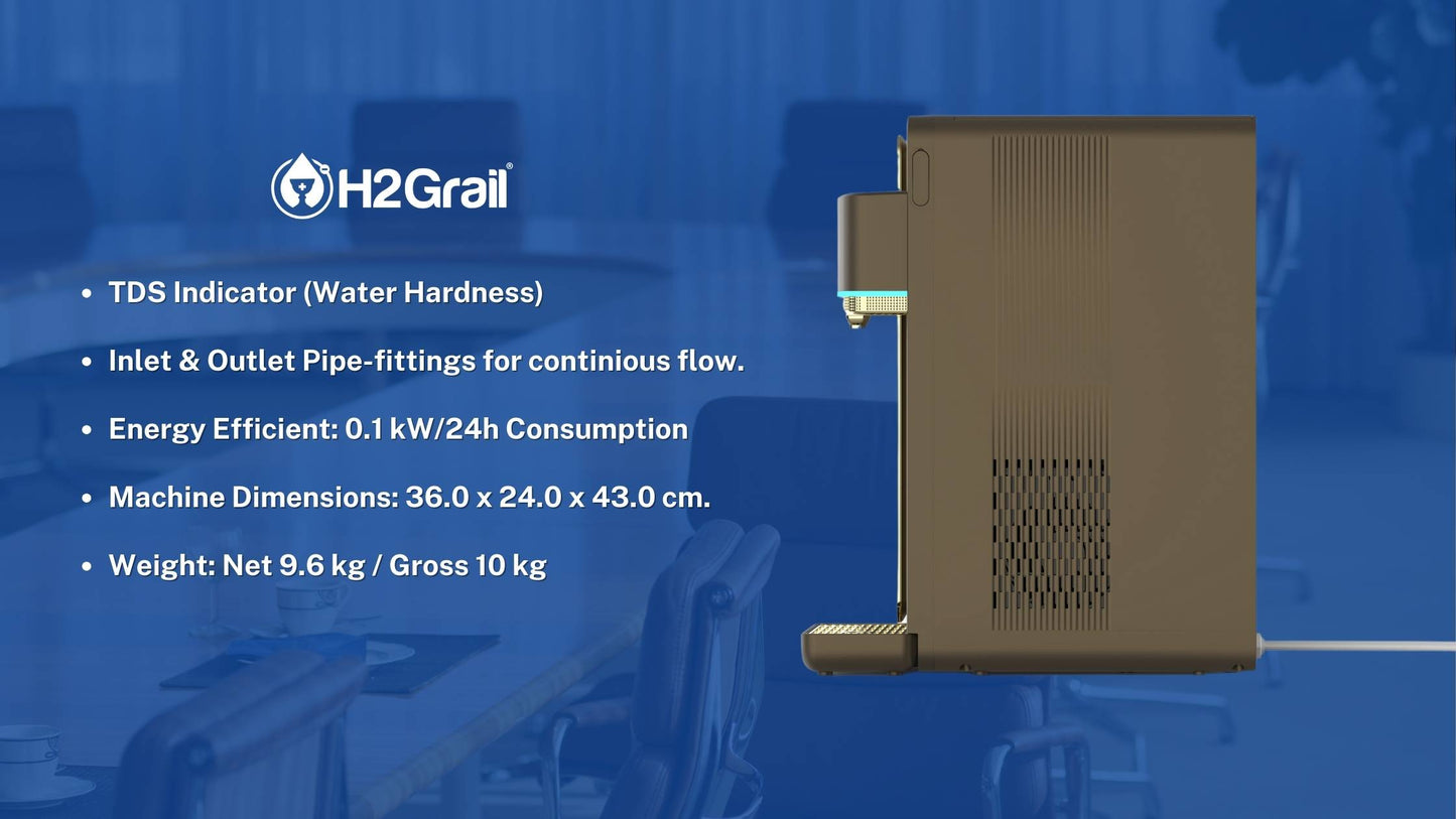 H2Grail - Countertop W25G - Pipe-Line (No Tank) 3 Stage RO Hydrogen Water Dispenser with UVC Sterilization - USA 110v