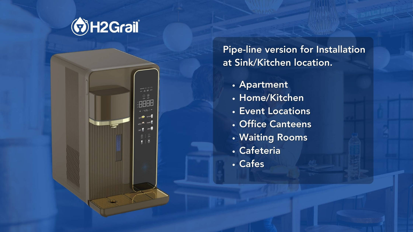 H2Grail - Countertop W25G - Pipe-Line (No Tank) 3 Stage RO Hydrogen Water Dispenser with UVC Sterilization - USA 110v