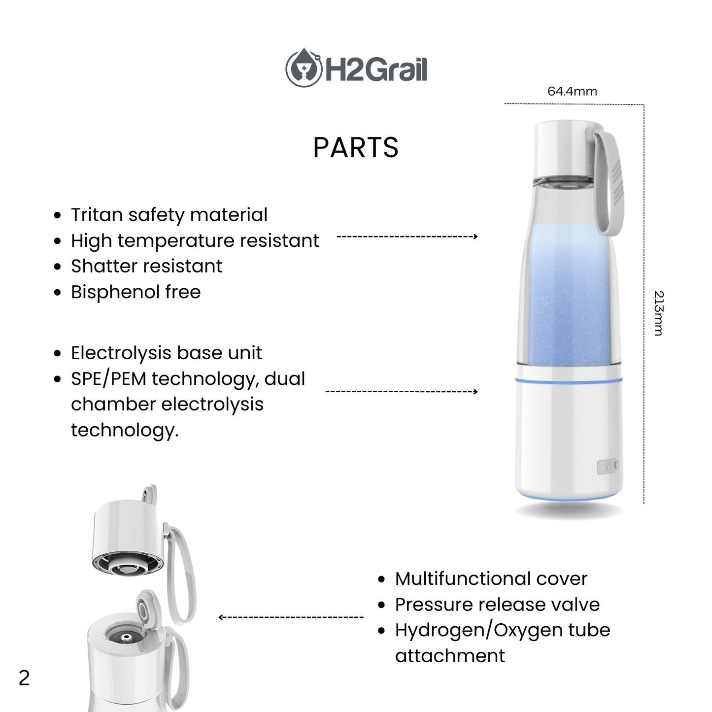 H2Grail Portable Hydrogen Water Bottle - 200ml