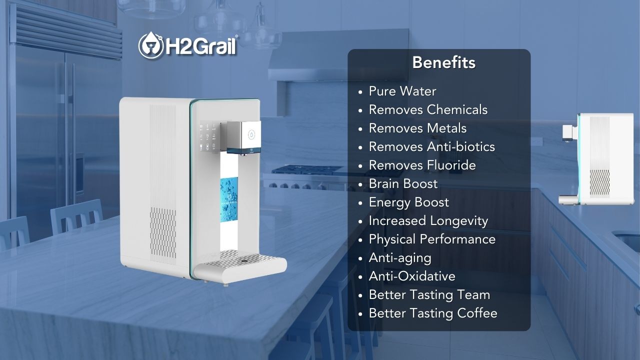 H2Grail - Countertop W19G - Pipe-Line (No Tank) 3 Stage RO Hydrogen Water Dispenser with UVC Sterilization - Europe 220v