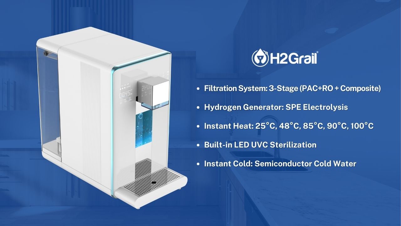 H2Grail - Countertop W19 - 6L Tank - 3 Stage RO Hydrogen Water Dispenser with UVC Sterilization - Europe 220v