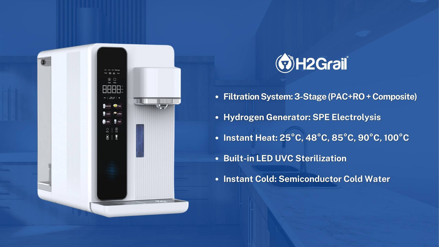 H2Grail - Countertop W25 - 6L Tank - 3 Stage RO Hydrogen Water Dispenser with UVC Sterilization - USA 110v