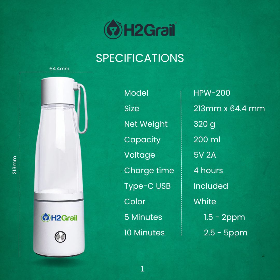 H2Grail Portable Hydrogen Water Bottle - 200ml - Image 5