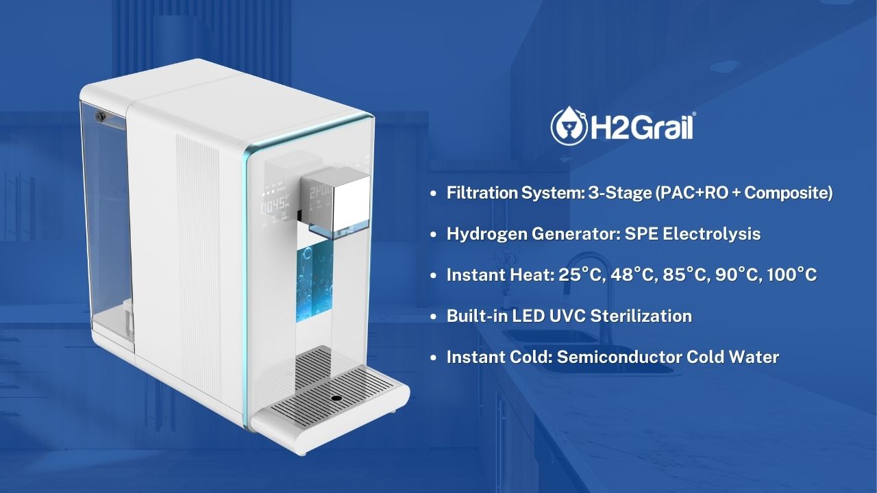 H2Grail Countertop W19 - 6L Tank 3x Stage RO Hydrogen Water Dispenser with UVC Sterilization - Europe 220v - Image 6